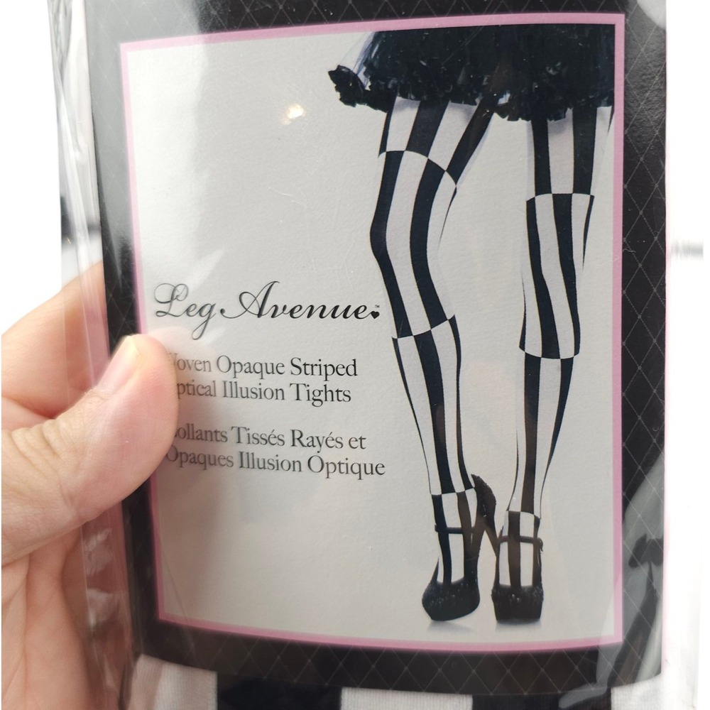 Leg Avenue 7904 Optical Illusion Striped Tights Black White Opaque Pantyhose OS